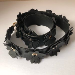 Crossbody 3D floral bag strap black PU leather 48”